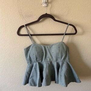 Miu Miu Light Blue Embroidered Peplum Crop Top NWT
